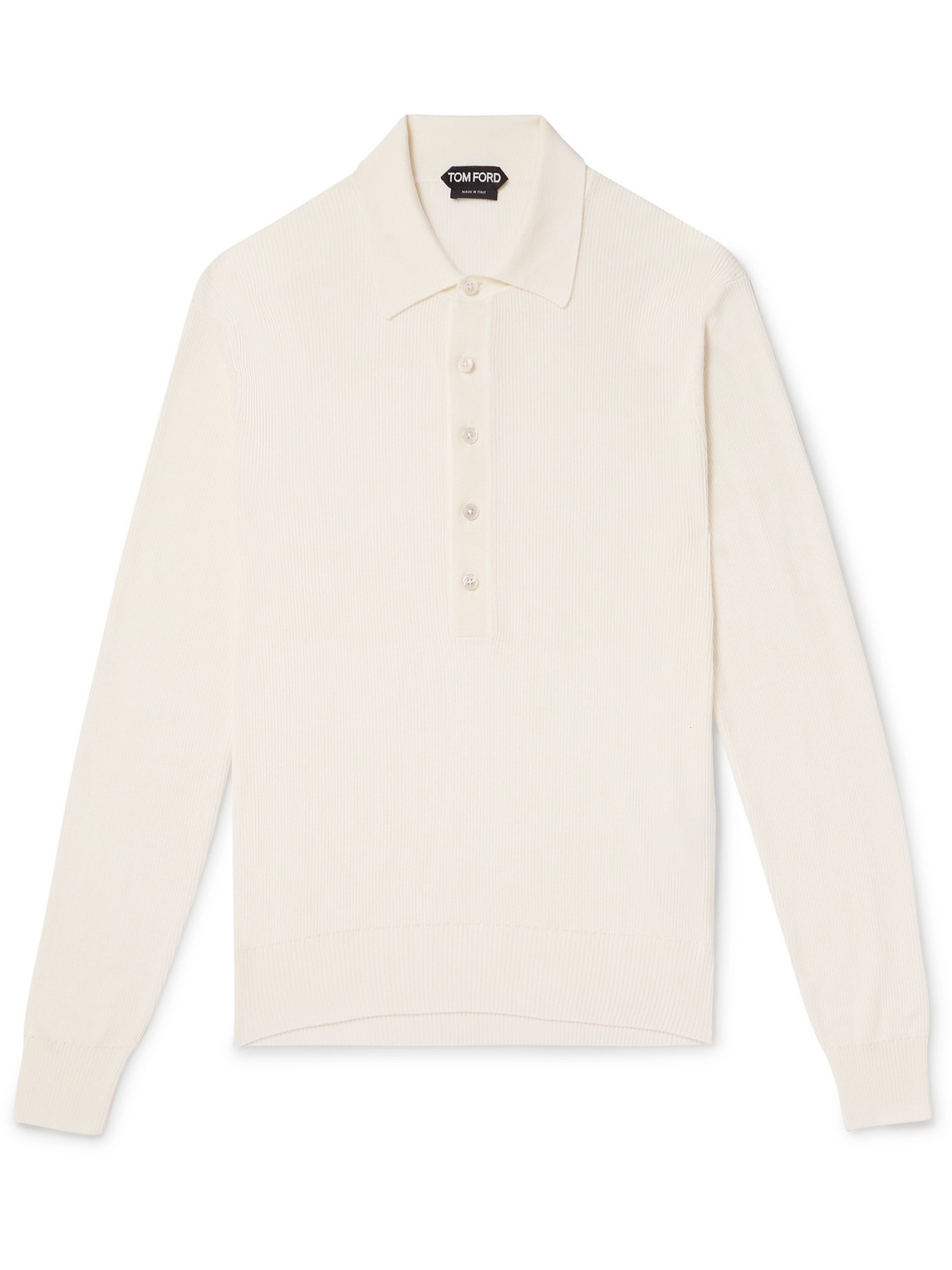 TOM FORD - Ribbed Silk-Blend Polo Shirt - Men - White - IT 58 TOM FORD - Ribbed Silk-Blend Polo Shirt - Men - White - IT 58 von TOM FORD