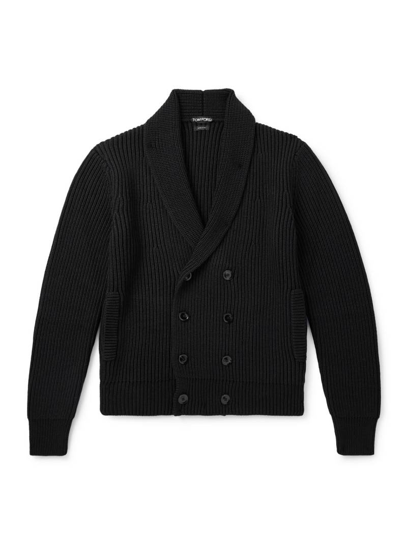 TOM FORD - Shawl-Collar Double-Breasted Ribbed Wool and Silk-Blend Cardigan - Men - Black - IT 48 von TOM FORD