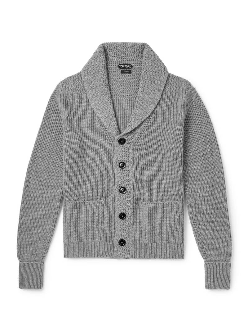 TOM FORD - Shawl-Collar Ribbed Cashmere Cardigan - Men - Gray - IT 46 von TOM FORD