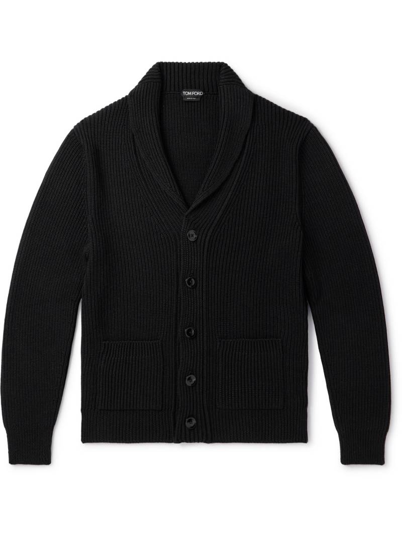 TOM FORD - Shawl-Collar Ribbed Silk and Wool-Blend Cardigan - Men - Black - IT 50 von TOM FORD
