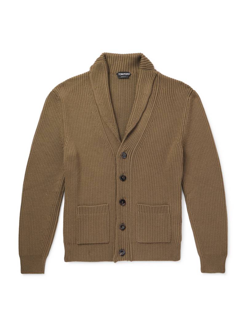 TOM FORD - Shawl-Collar Ribbed Silk and Wool-Blend Cardigan - Men - Brown - IT 48 von TOM FORD