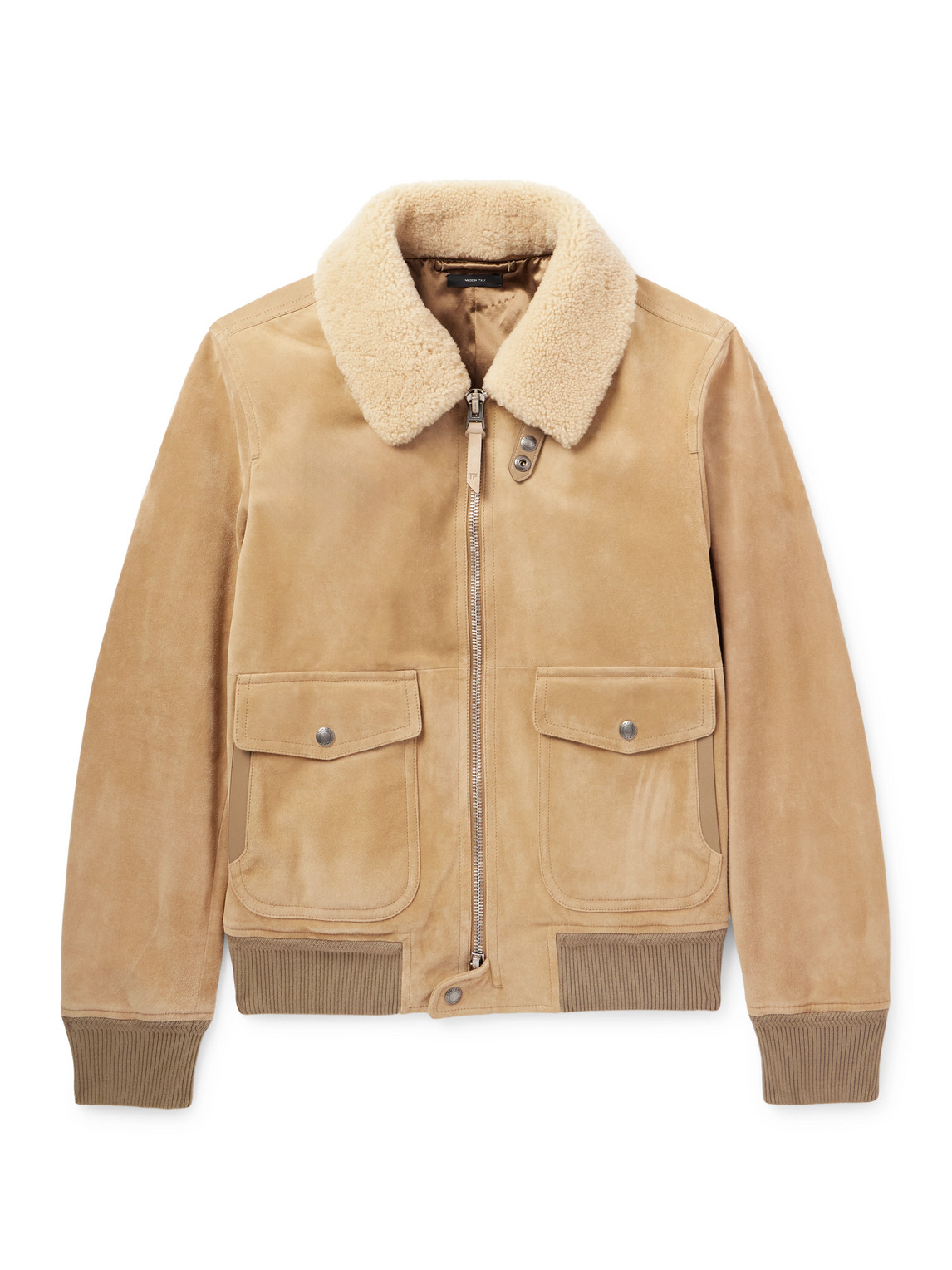 TOM FORD - Shearling-Trimmed Suede Bomber Jacket - Men - Neutrals - IT 46 von TOM FORD