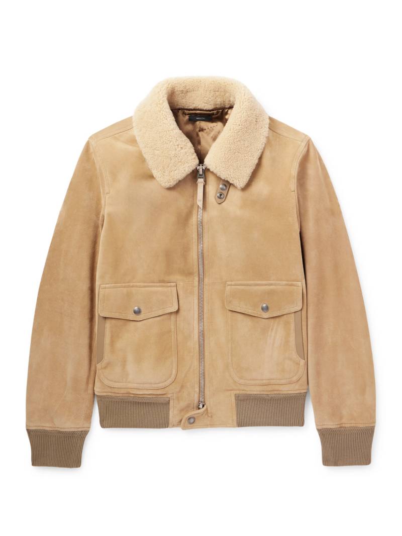 TOM FORD - Shearling-Trimmed Suede Bomber Jacket - Men - Neutrals - IT 48 von TOM FORD