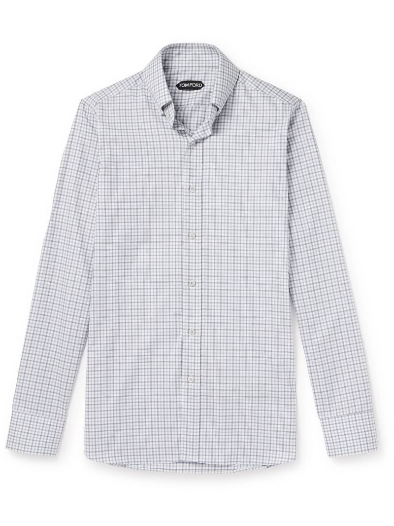 TOM FORD - Slim-Fit Button-Down Collar Checked Cotton Shirt - Men - White - EU 39 von TOM FORD