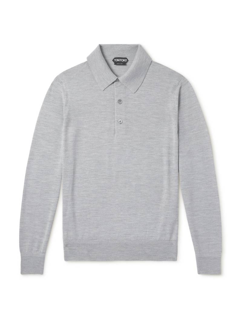 TOM FORD - Slim-Fit Cashmere and Silk-Blend Polo Shirt - Men - Gray - IT 58 von TOM FORD