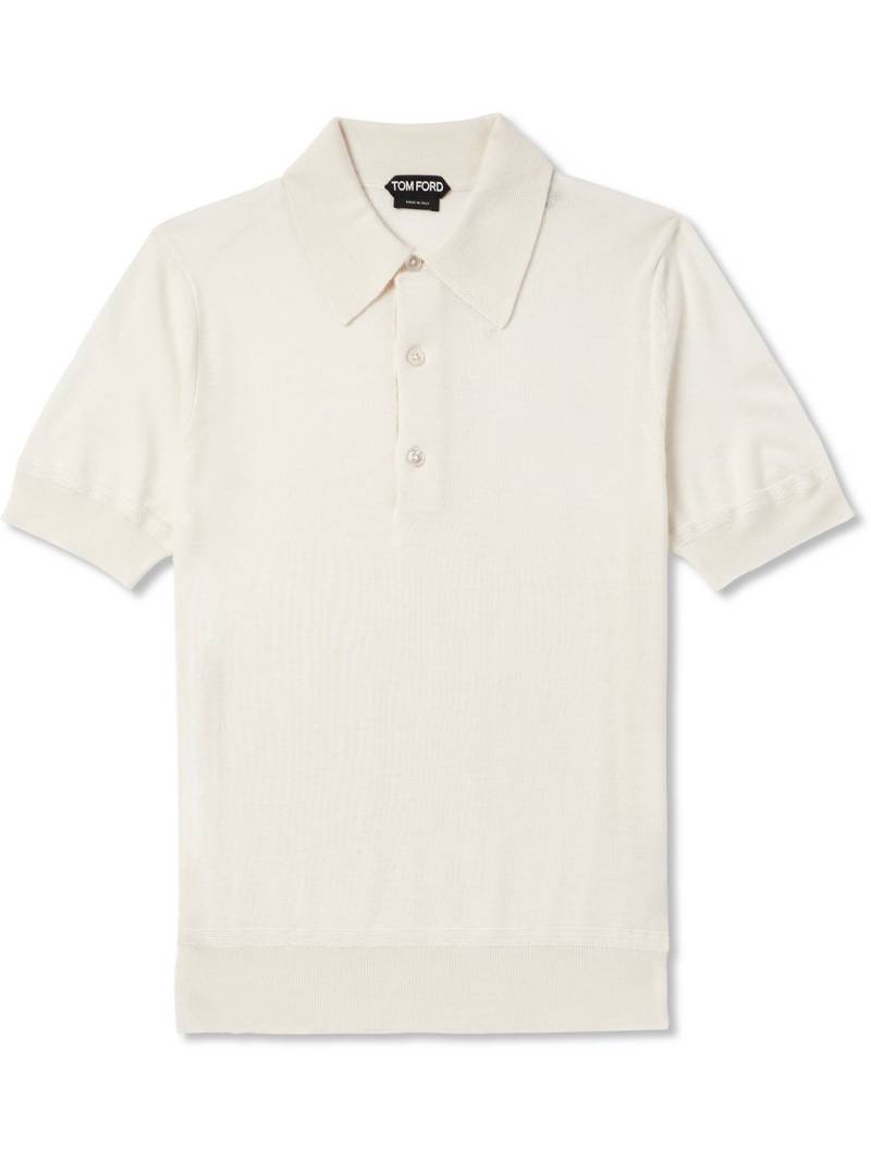 TOM FORD - Slim-Fit Cashmere and Silk-Blend Polo Shirt - Men - Neutrals - IT 50 von TOM FORD