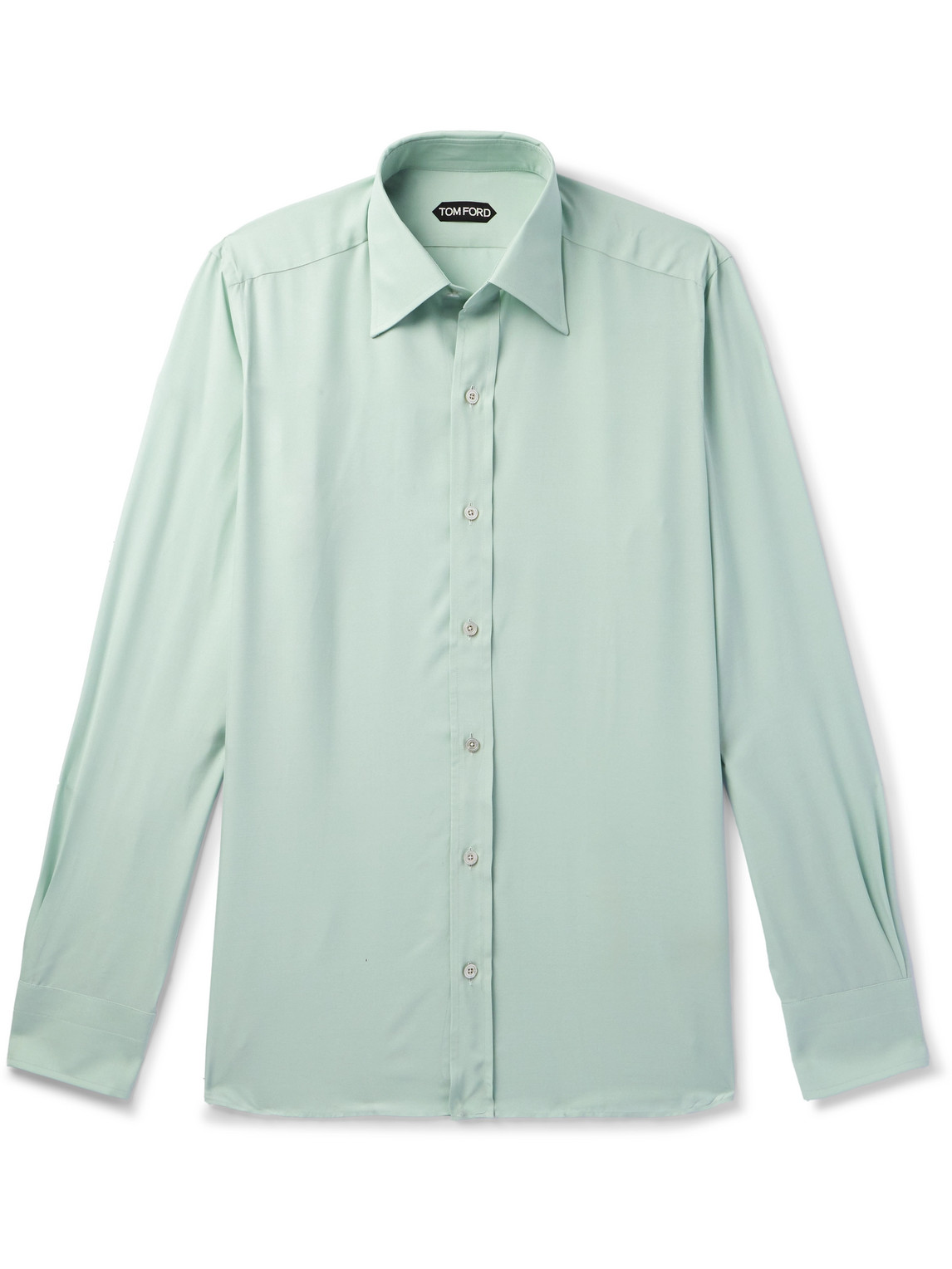 TOM FORD - Slim-Fit Cutaway-Collar Silk-Poplin Shirt - Men - Green - EU 44 von TOM FORD
