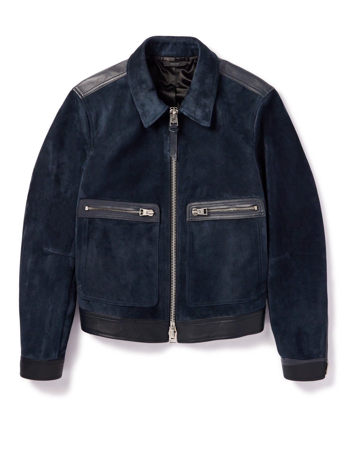 TOM FORD - Slim-Fit Full-Grain Leather-Trimmed Suede Blouson Jacket - Men - Blue - IT 50 von TOM FORD