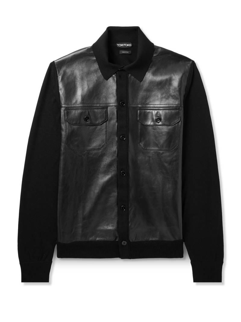 TOM FORD - Slim-Fit Leather-Panelled Wool Jacket - Men - Black - IT 46 von TOM FORD