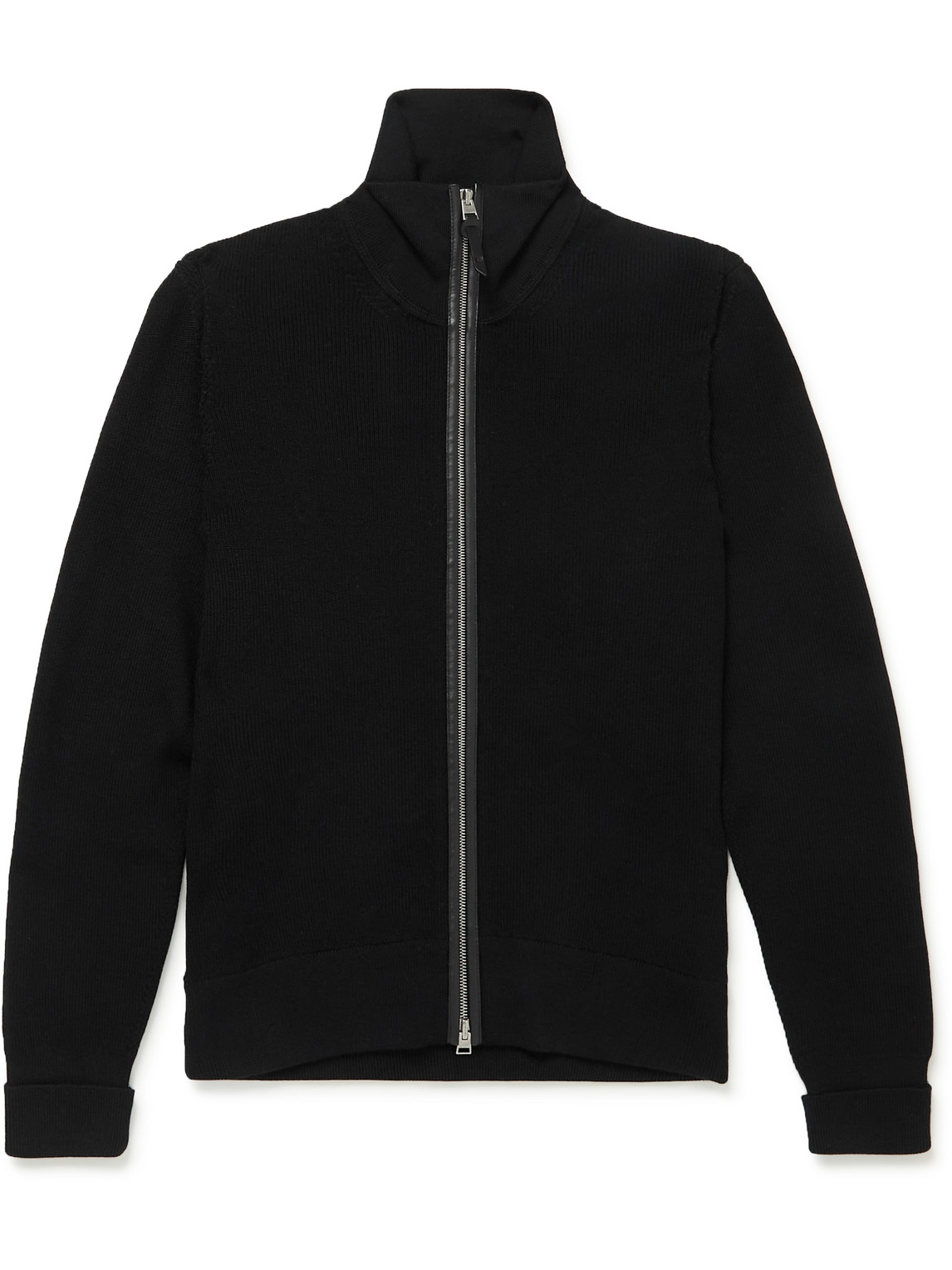 TOM FORD - Slim-Fit Leather-Trimmed Wool Zip-Up Cardigan - Men - Black - IT 46 von TOM FORD