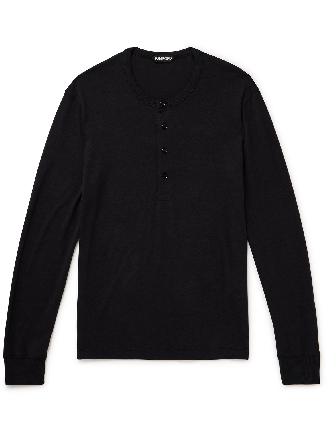 TOM FORD - Slim-Fit Lyocell and Cotton-Blend Jersey Henley T-Shirt - Men - Black - IT 48 von TOM FORD