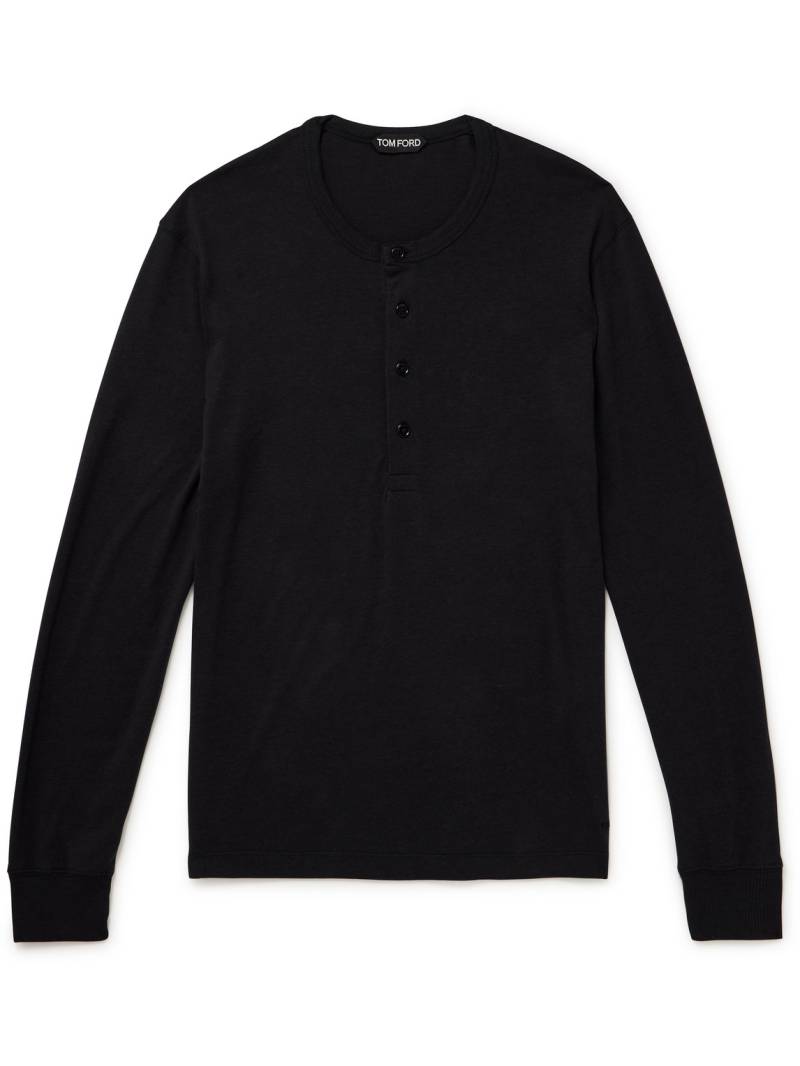 TOM FORD - Slim-Fit Lyocell and Cotton-Blend Jersey Henley T-Shirt - Men - Black - IT 60 von TOM FORD