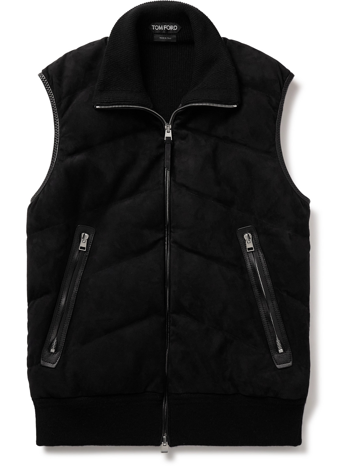 TOM FORD - Slim-Fit Quilted Suede-Panelled Wool and Cashmere-Blend Down Gilet - Men - Black - IT 48 von TOM FORD