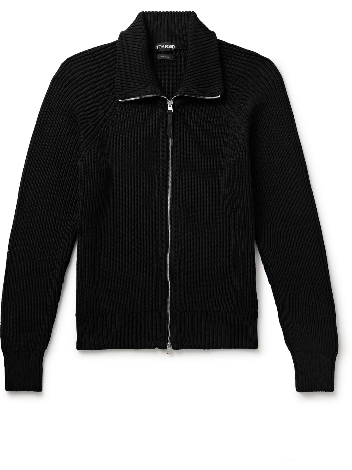 TOM FORD - Slim-Fit Ribbed Silk and Cotton-Blend Zip-Up Cardigan - Men - Black - IT 52 von TOM FORD