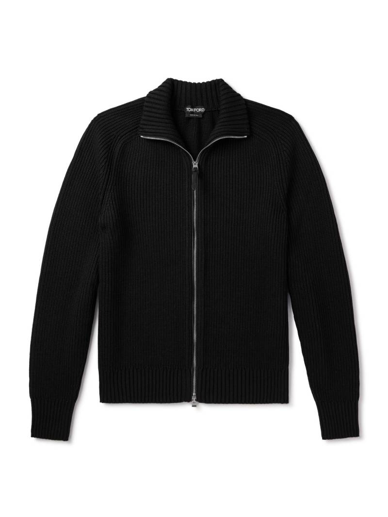 TOM FORD - Slim-Fit Ribbed Silk and Merino Wool-Blend Cardigan - Men - Black - IT 56 von TOM FORD