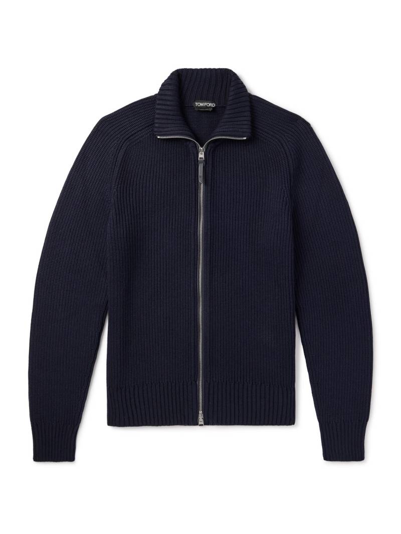 TOM FORD - Slim-Fit Ribbed Silk and Merino Wool-Blend Cardigan - Men - Blue - IT 46 von TOM FORD