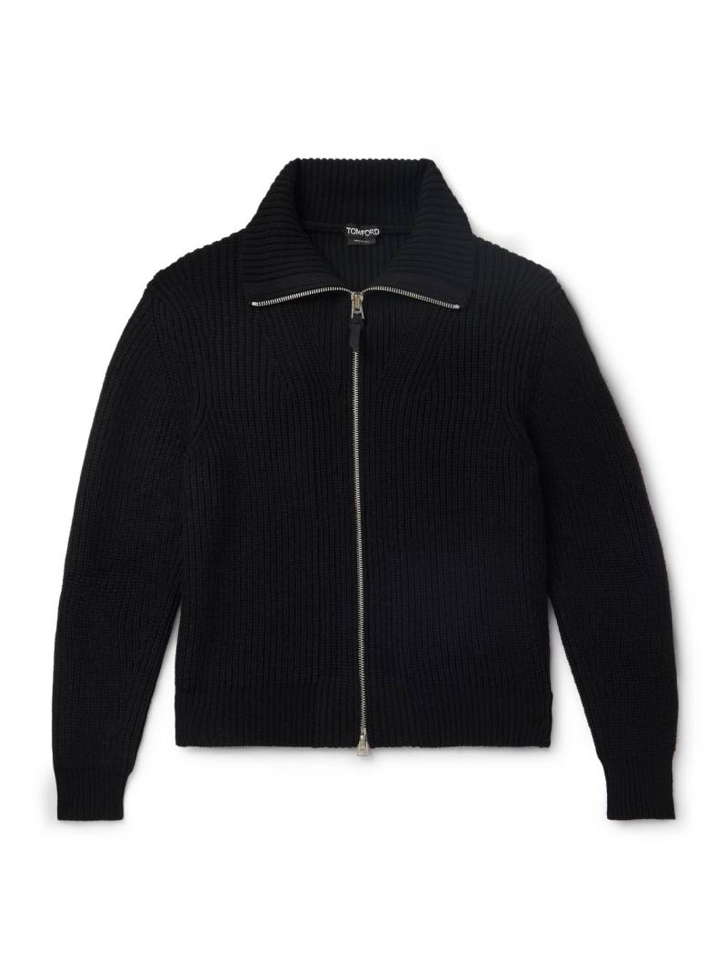 TOM FORD - Slim-Fit Ribbed Wool and Mohair-Blend Zip-Up Cardigan - Men - Black - IT 48 von TOM FORD