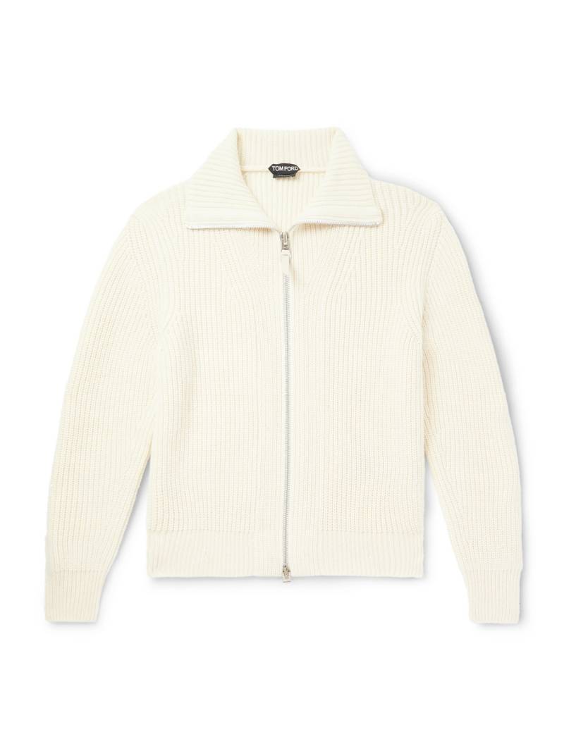 TOM FORD - Slim-Fit Ribbed Wool and Mohair-Blend Zip-Up Cardigan - Men - Neutrals - IT 46 von TOM FORD
