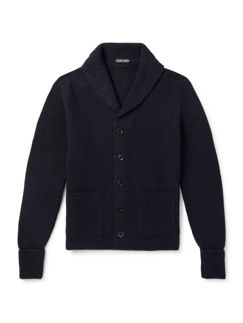TOM FORD - Slim-Fit Shawl-Collar Ribbed Cashmere Cardigan - Men - Blue - IT 54 von TOM FORD