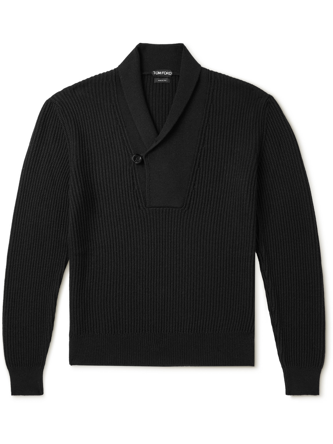 TOM FORD - Slim-Fit Shawl-Collar Ribbed Merino Wool-Blend Half-Placket Sweater - Men - Black - IT 48 von TOM FORD