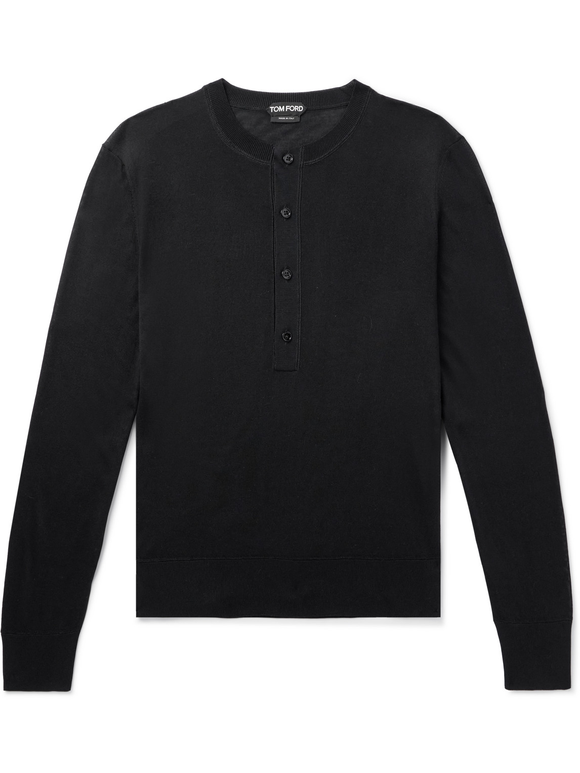 TOM FORD - Slim-Fit Silk-Blend Henley T-Shirt - Men - Black - IT 46 von TOM FORD