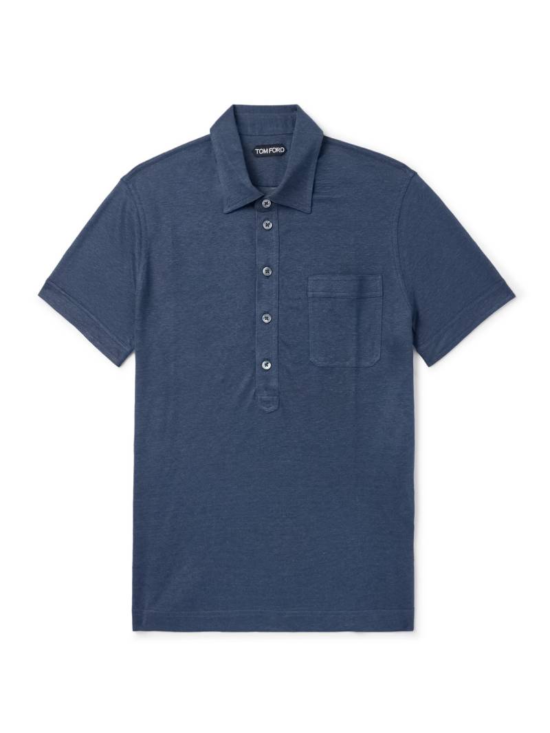 TOM FORD - Slim-Fit Silk and Linen-Blend Polo Shirt - Men - Blue - IT 54 von TOM FORD