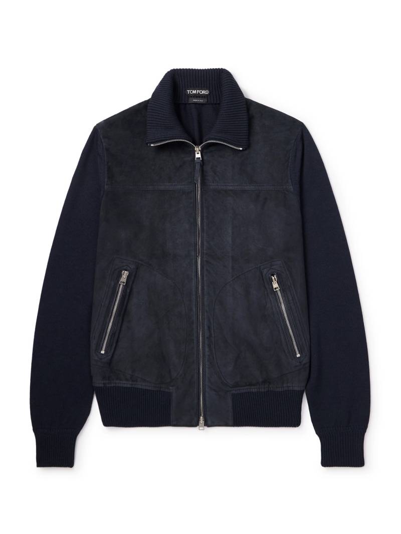 TOM FORD - Slim-Fit Suede and Merino Wool and Cashmere-Blend Jacket - Men - Blue - IT 56 von TOM FORD