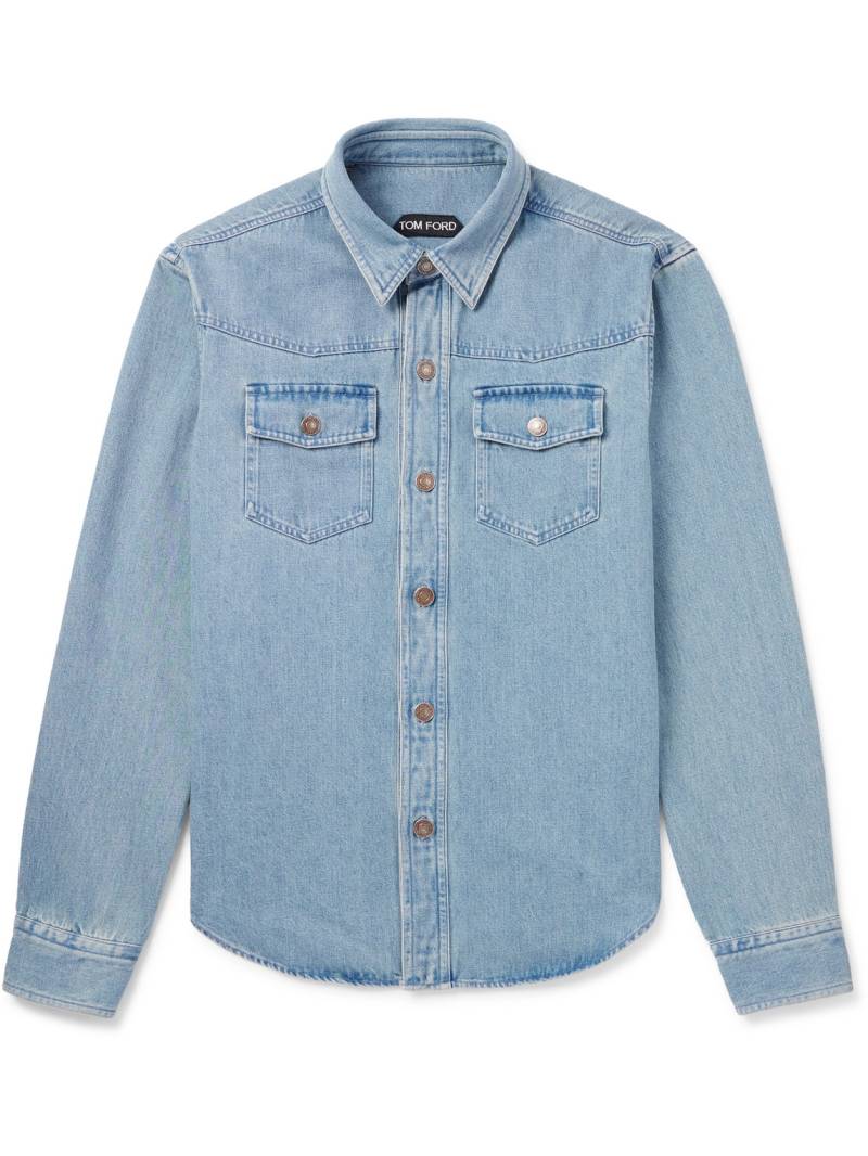 TOM FORD - Slim-Fit Washed-Denim Overshirt - Men - Blue - EU 45 von TOM FORD