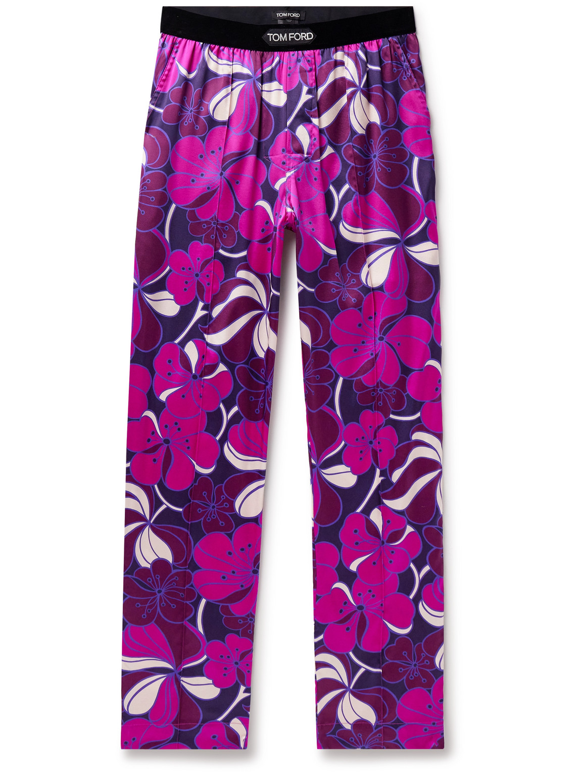 TOM FORD - Straight-Leg Velvet-Trimmed Printed Stretch-Silk Pyjama Trousers - Men - Purple - XXL von TOM FORD