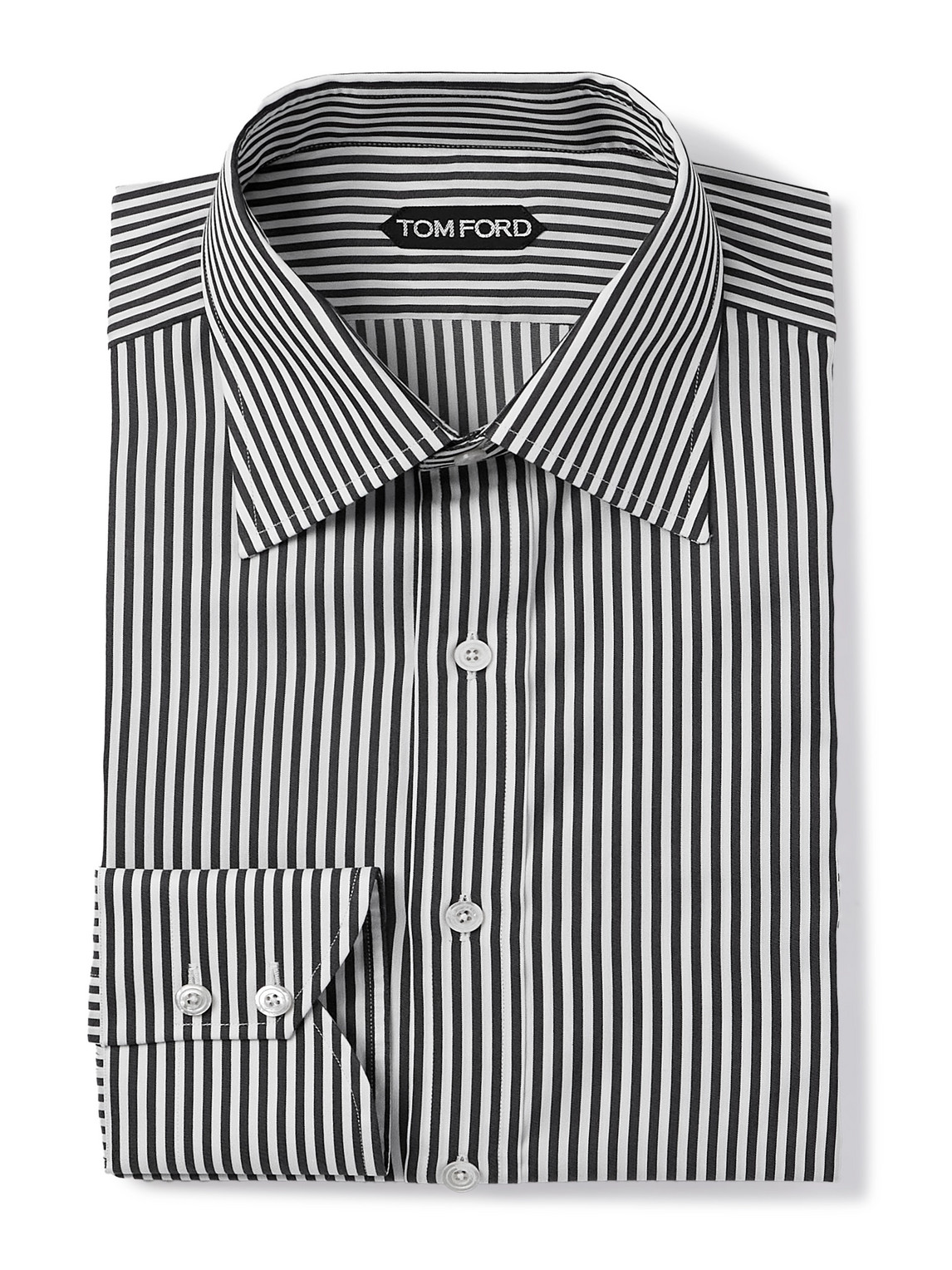 TOM FORD - Striped Cotton and Silk-Blend Shirt - Men - Black - EU 44 von TOM FORD