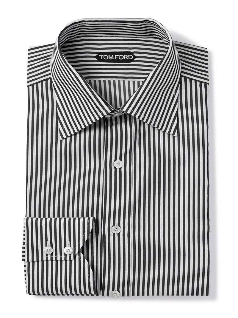 TOM FORD - Striped Cotton and Silk-Blend Shirt - Men - Black - EU 44 von TOM FORD