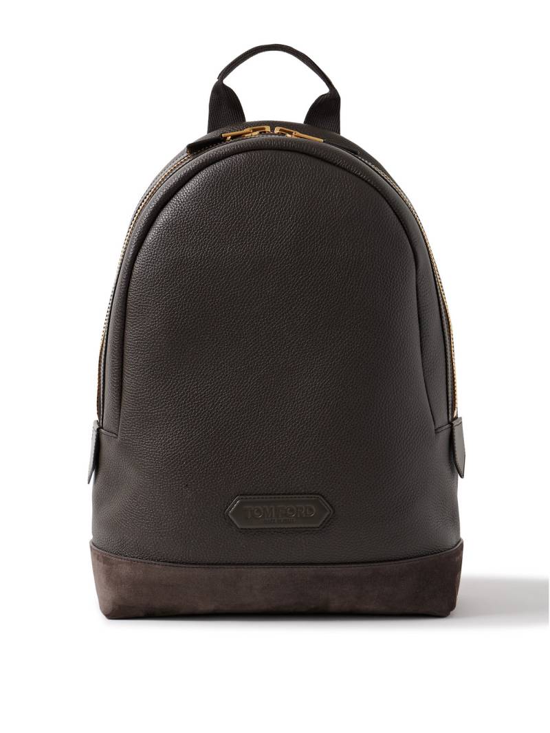 TOM FORD - Suede-Trimmed Full-Grain Leather Backpack - Men - Brown von TOM FORD