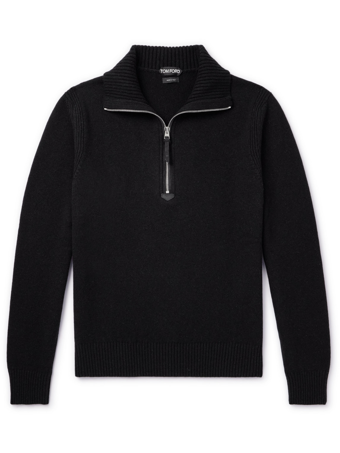 TOM FORD - Suede-Trimmed Wool-Blend Half-Zip Sweater - Men - Black - IT 44 von TOM FORD