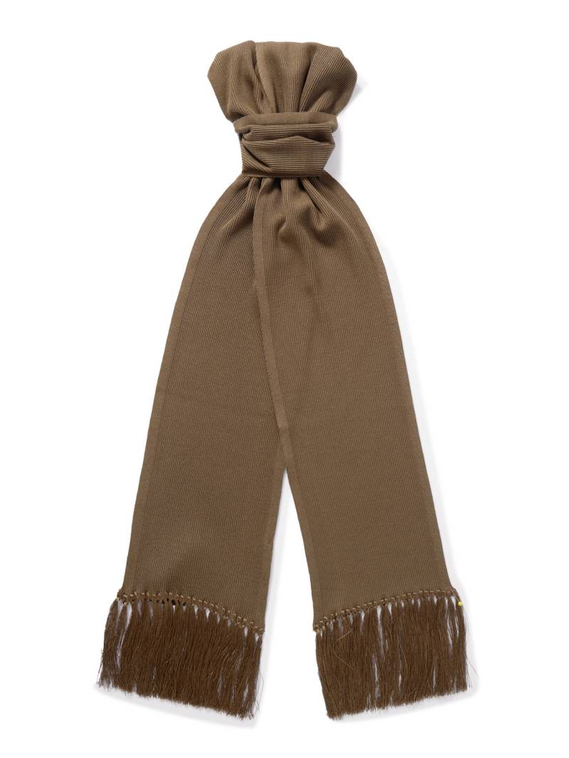 TOM FORD - Tasselled Ribbed Silk-Blend Scarf - Men - Brown von TOM FORD
