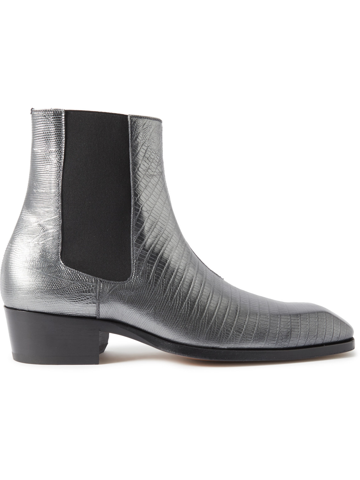 TOM FORD - Tejus Bailey Metallic Lizard-Effect Leather Chelsea Boots - Men - Silver - UK 12 von TOM FORD