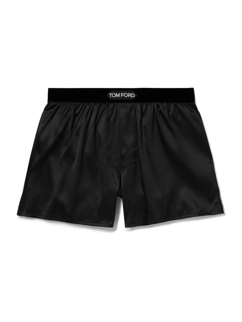 TOM FORD - Velvet-Trimmed Stretch-Silk Satin Boxers - Men - Black - M von TOM FORD