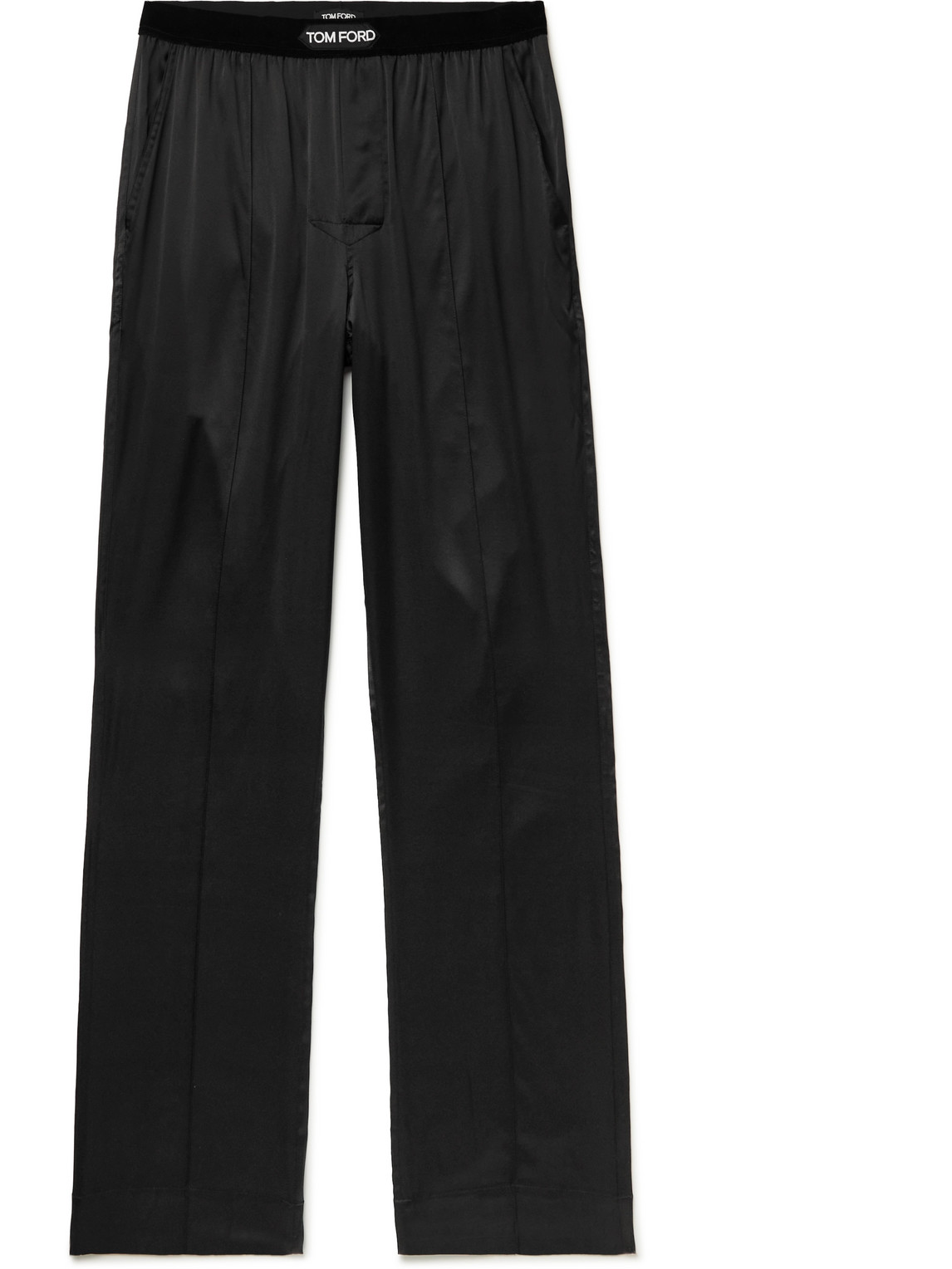 TOM FORD - Velvet-Trimmed Stretch-Silk Satin Pyjama Trousers - Men - Black - XXL von TOM FORD