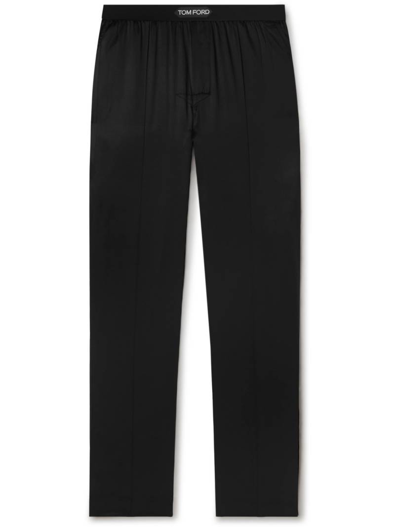 TOM FORD - Velvet-Trimmed Stretch-Silk Satin Pyjama Trousers - Men - Black - XXL von TOM FORD