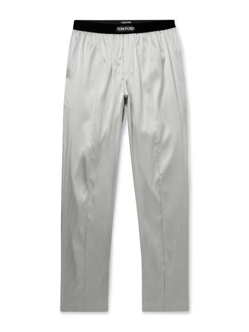 TOM FORD - Velvet-Trimmed Stretch-Silk Satin Pyjama Trousers - Men - Gray - M von TOM FORD