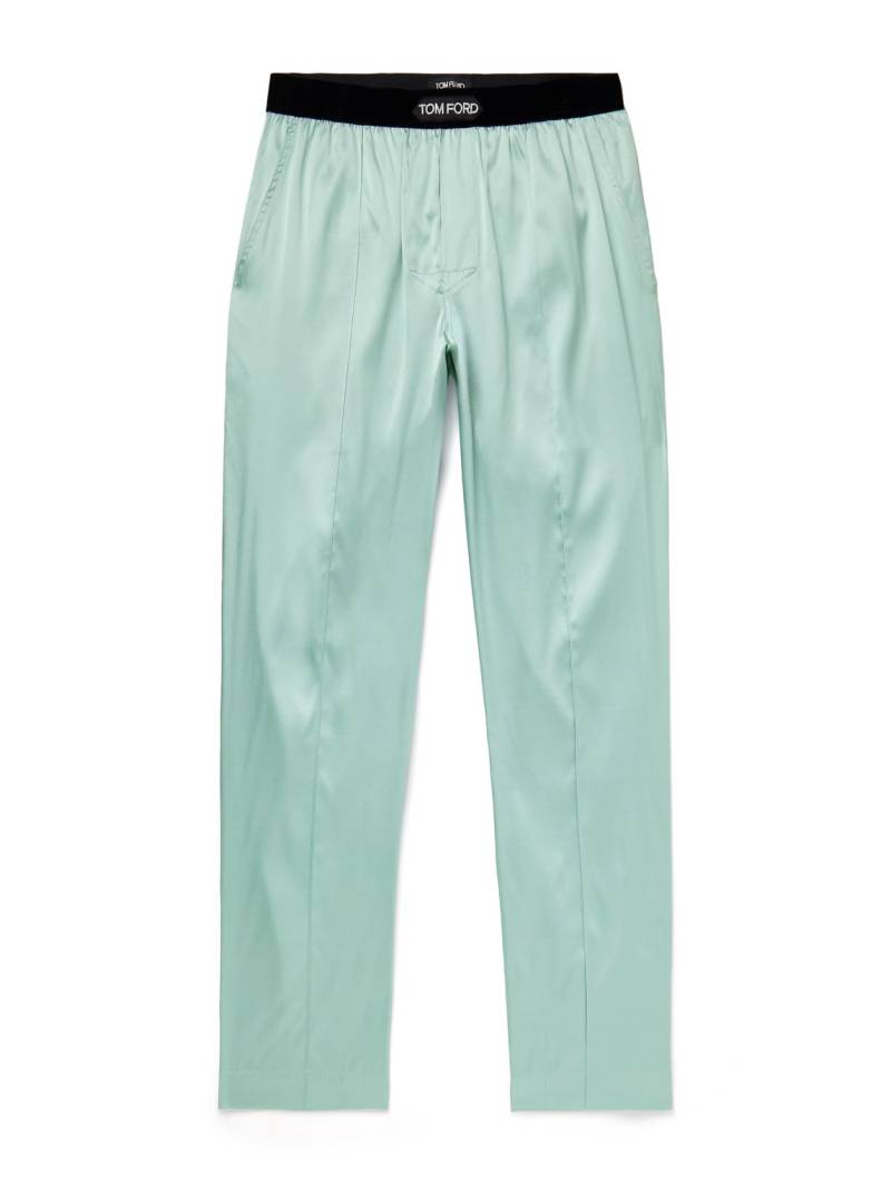 TOM FORD - Velvet-Trimmed Stretch-Silk Satin Pyjama Trousers - Men - Green - M von TOM FORD