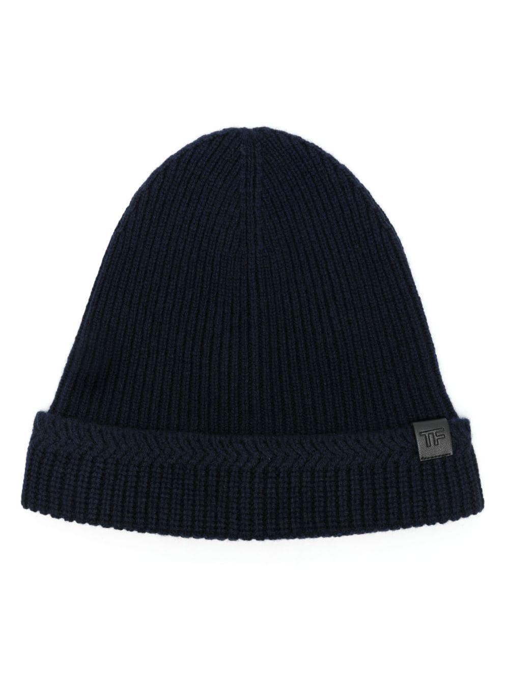 TOM FORD Gerippte Beanie mit Logo-Patch - Blau von TOM FORD