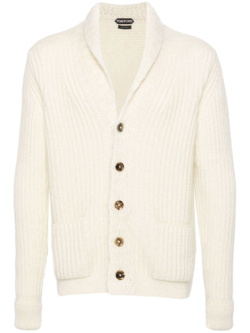 TOM FORD Gerippter Cardigan mit Schalkragen - Weiß von TOM FORD