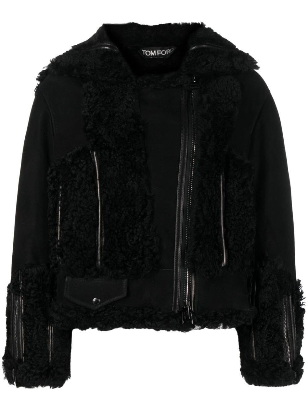 TOM FORD Lederjacke mit Shearling-Futter - Schwarz von TOM FORD