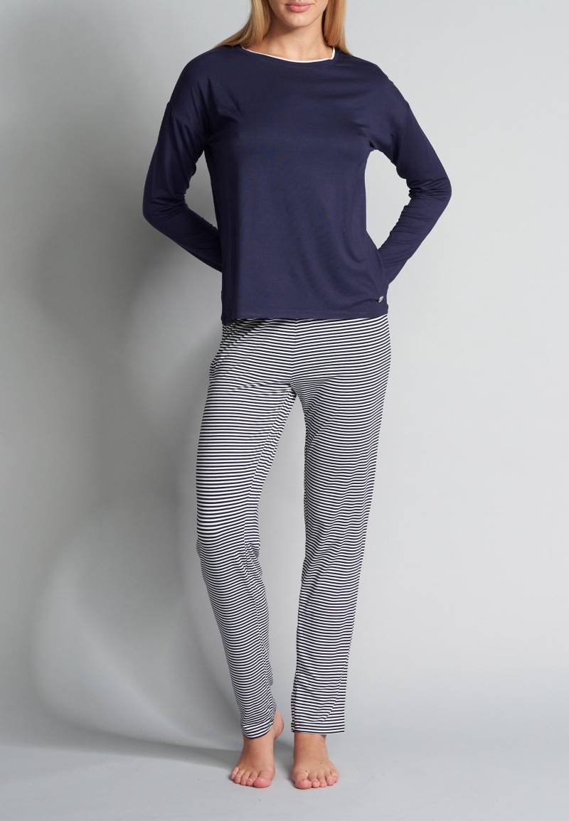 TOM TAILOR BODYWEAR - TOM TAILOR Damen Pyjama quergestreift 1er Pack blau-mittel-ringel - Gr. - 44 von TOM TAILOR BODYWEAR