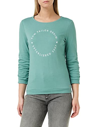 TOM TAILOR Denim Damen Print Sweatshirt mit 3/4-Arm 1021117, 13178 - Mineral Stone Blue, S von TOM TAILOR Denim