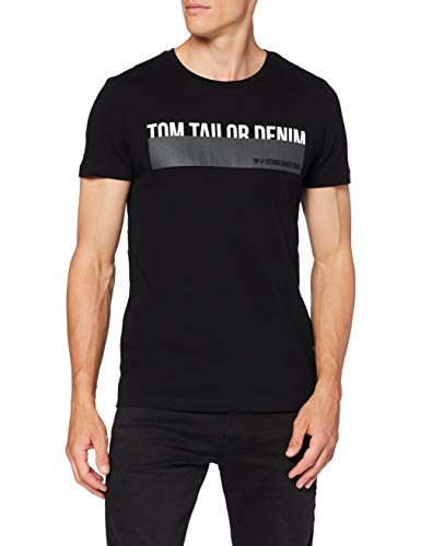 TOM TAILOR Denim Herren T-Shirt mit Print 1016303, 14482 - Deep Black, S von TOM TAILOR Denim