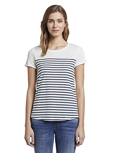 TOM TAILOR Denim Damen Streifen T-Shirt mit Herz-Stickerei auf der Brust von TOM TAILOR Denim