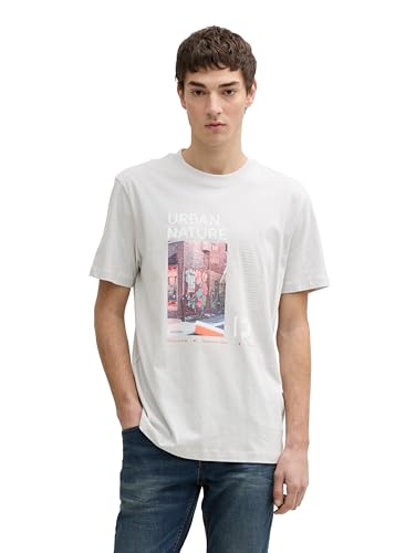 TOM TAILOR Denim Basic T-Shirt in Waffelstruktur, Chalk Grey, M von TOM TAILOR Denim