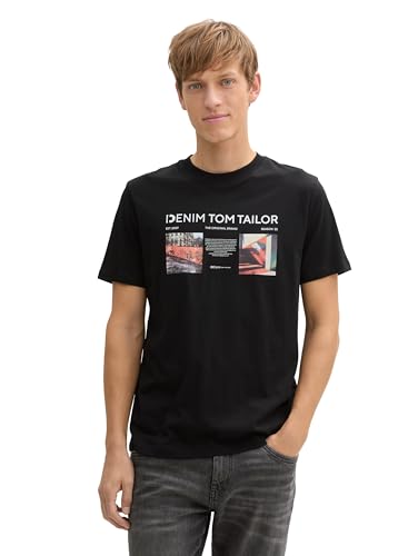 TOM TAILOR Denim Basic T-Shirt in Waffelstruktur, Dusty Blue, L von TOM TAILOR Denim