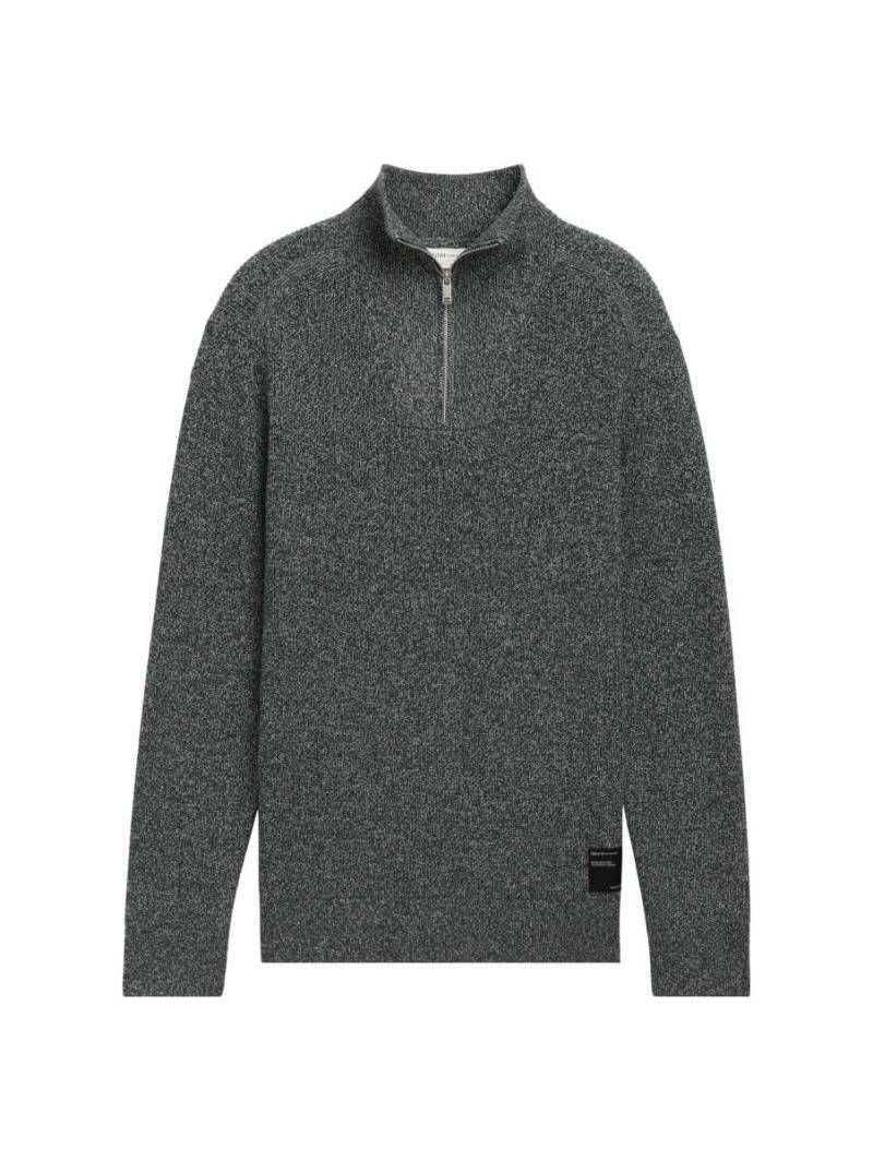 TOM TAILOR Denim - Basic Troyer-Strickpullover mit Struktur grün - Gr. - S von TOM TAILOR Denim